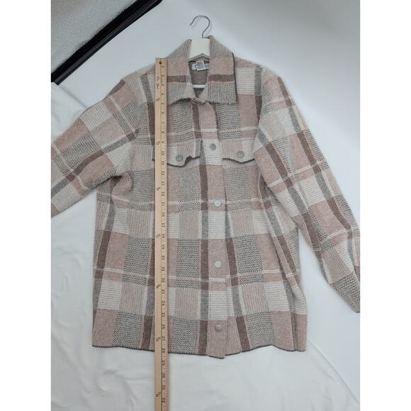 Rachel Zoe Plaid Shacket Pink Soft Fuzzy Button Front Cardigan Sweater 2X - Picture 5 of 7